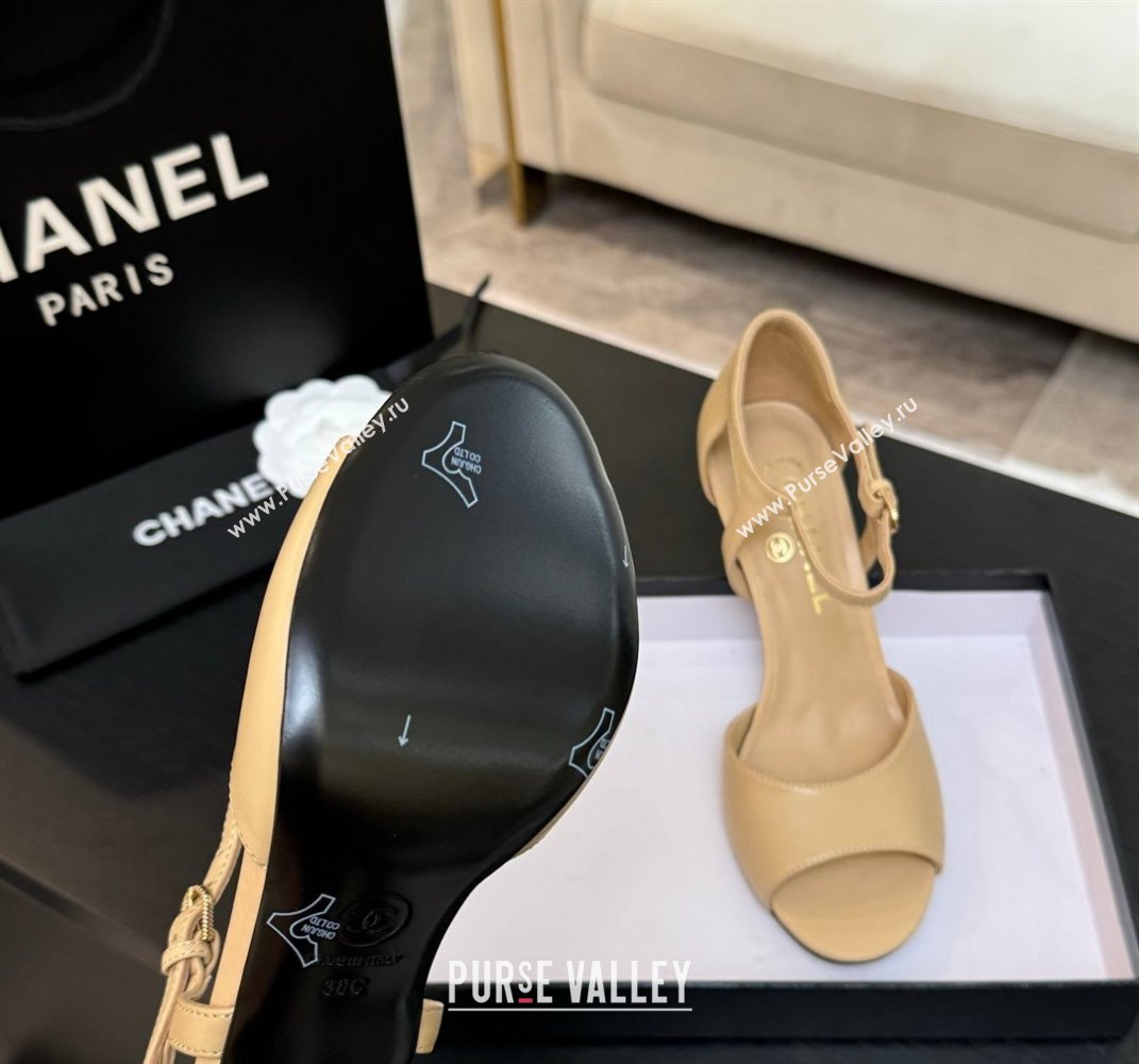 Chanel Calfskin Leather Sandals 8.5cm with Pearls Heel Beige 2025 CH061009 (MD-250610046)