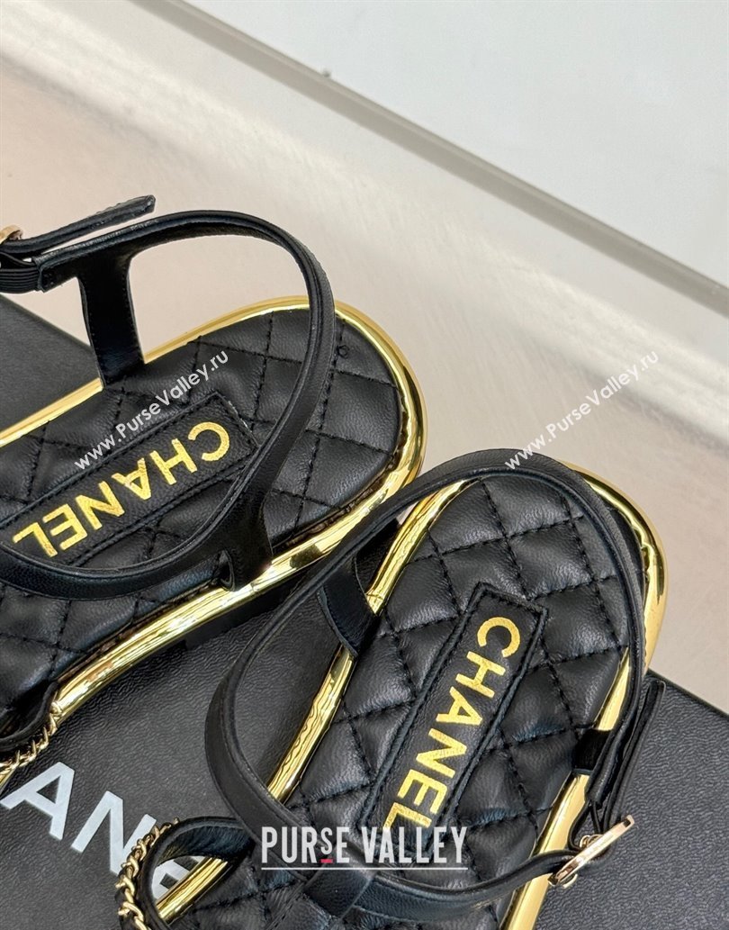 Chanel Calfskin Flat Sandals with Chain Black 2025 CH061002 (MD-250610007)