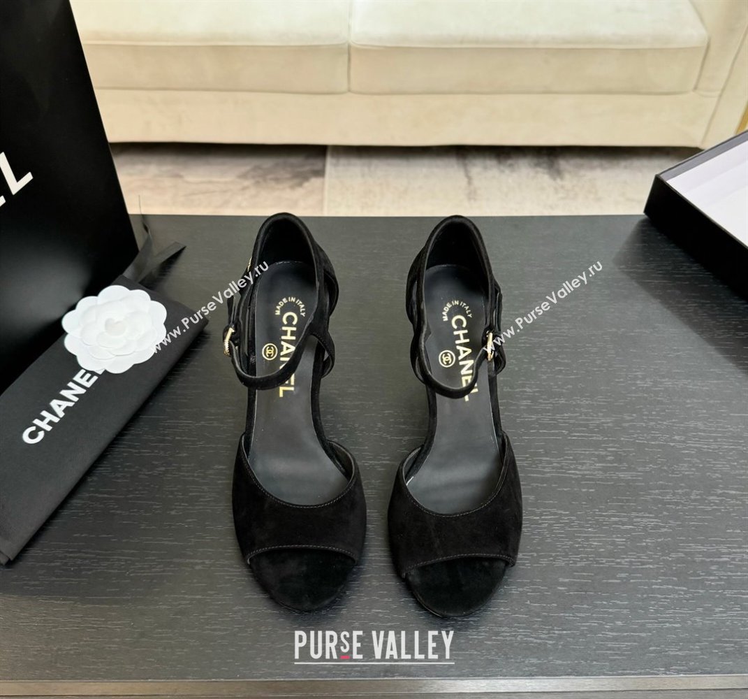 Chanel Suede Sandals 8.5cm with Pearls Heel Black 2025 CH061009 (MD-250610048)