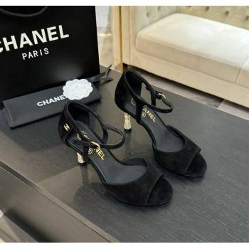 Chanel Suede Sandals 8.5cm with Pearls Heel Black 2025 CH061009 (MD-250610048)