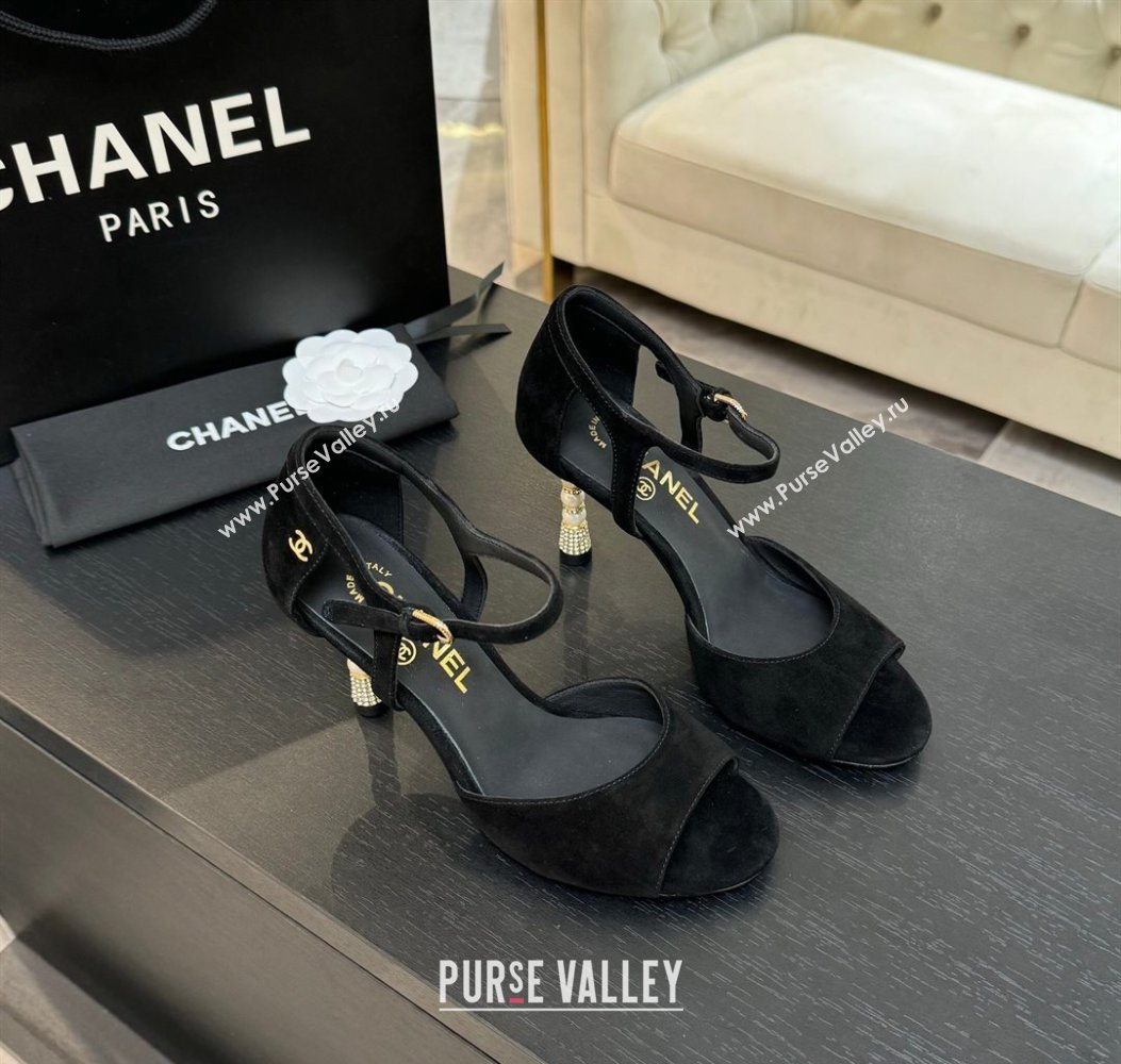Chanel Suede Sandals 8.5cm with Pearls Heel Black 2025 CH061009 (MD-250610048)