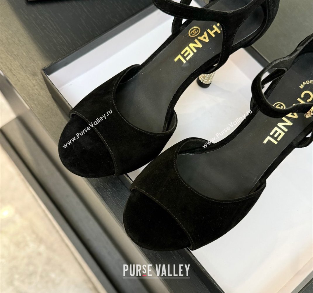 Chanel Suede Sandals 8.5cm with Pearls Heel Black 2025 CH061009 (MD-250610048)