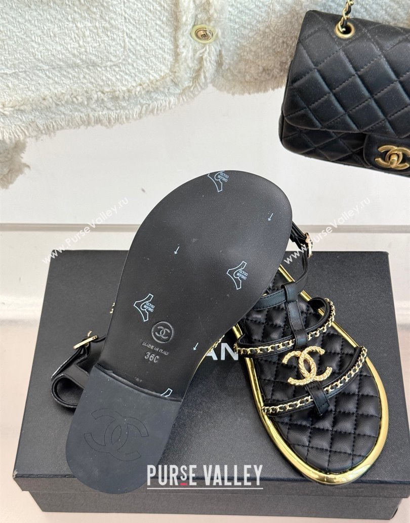 Chanel Calfskin Flat Sandals with Chain Black 2025 CH061002 (MD-250610007)