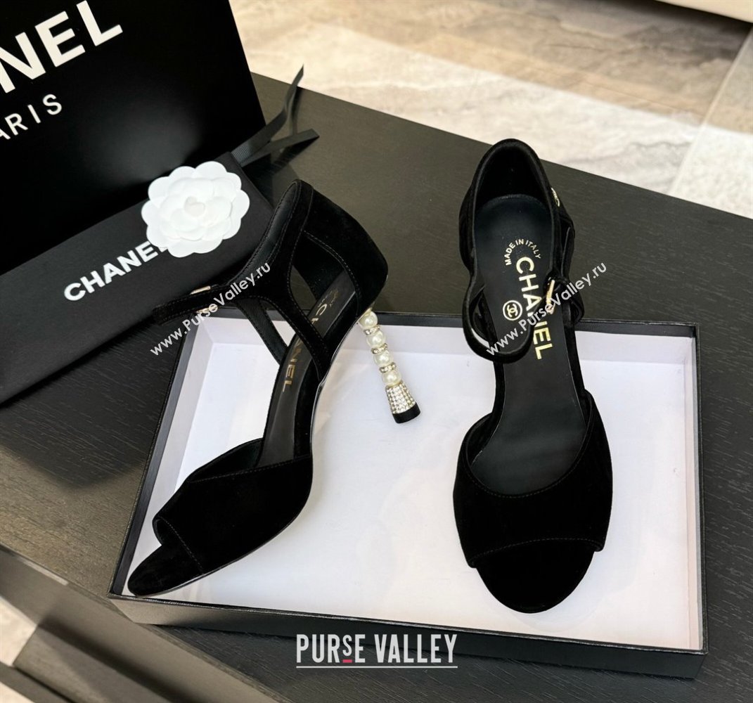 Chanel Suede Sandals 8.5cm with Pearls Heel Black 2025 CH061009 (MD-250610048)