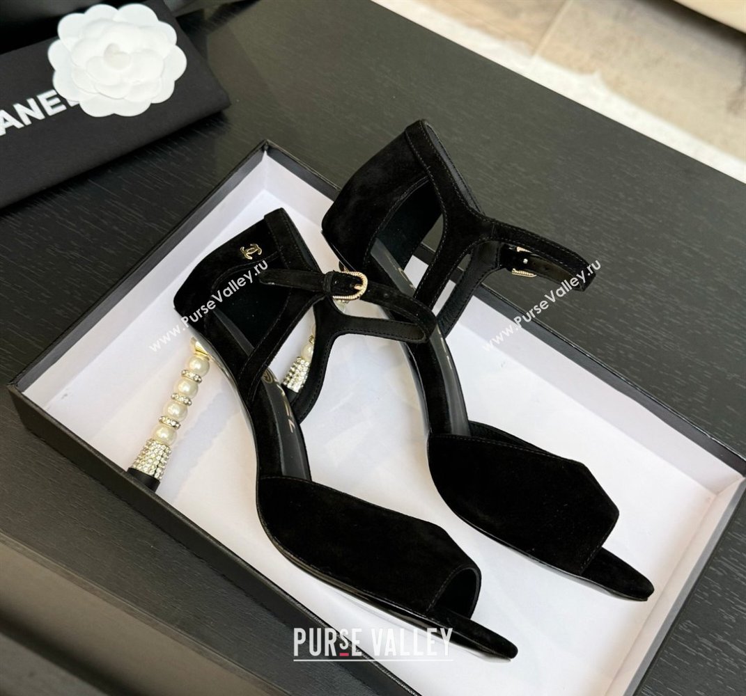 Chanel Suede Sandals 8.5cm with Pearls Heel Black 2025 CH061009 (MD-250610048)