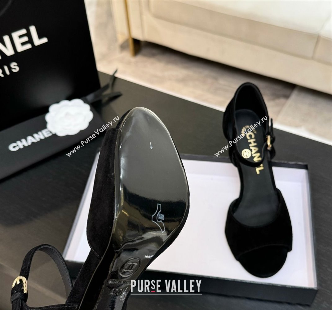 Chanel Suede Sandals 8.5cm with Pearls Heel Black 2025 CH061009 (MD-250610048)