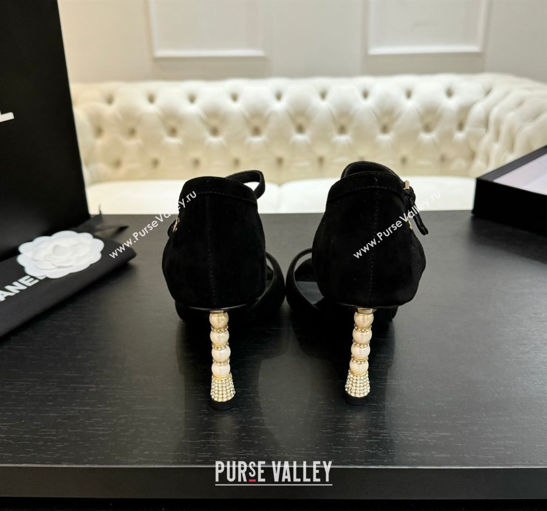 Chanel Suede Sandals 8.5cm with Pearls Heel Black 2025 CH061009 (MD-250610048)