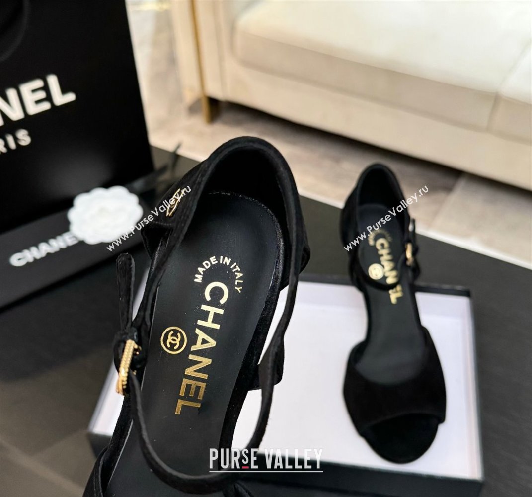 Chanel Suede Sandals 8.5cm with Pearls Heel Black 2025 CH061009 (MD-250610048)