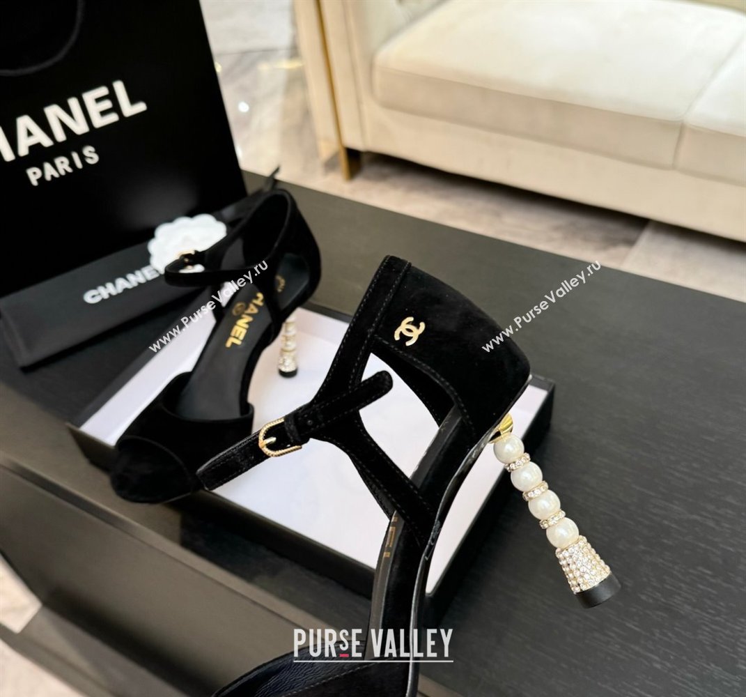 Chanel Suede Sandals 8.5cm with Pearls Heel Black 2025 CH061009 (MD-250610048)