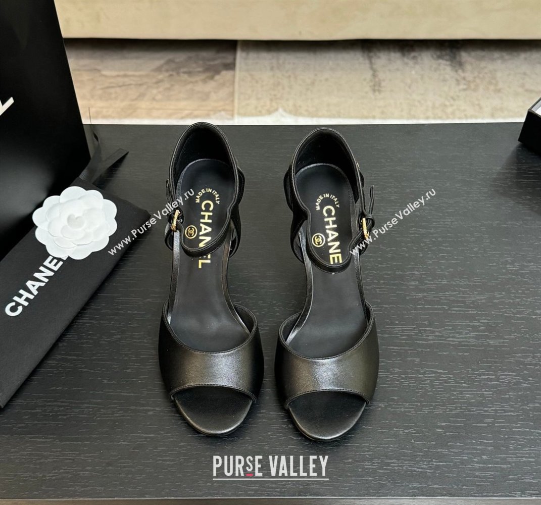 Chanel Calfskin Leather Sandals 8.5cm with Pearls Heel Black 2025 CH061009 (MD-250610049)