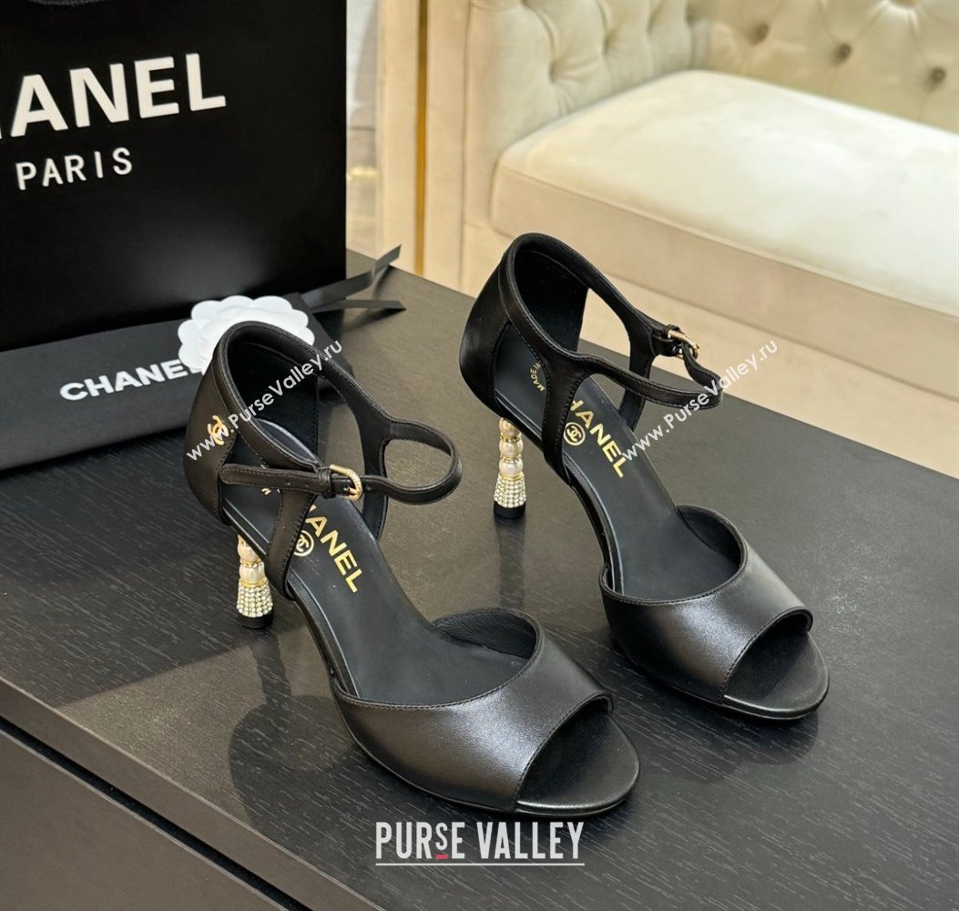 Chanel Calfskin Leather Sandals 8.5cm with Pearls Heel Black 2025 CH061009 (MD-250610049)
