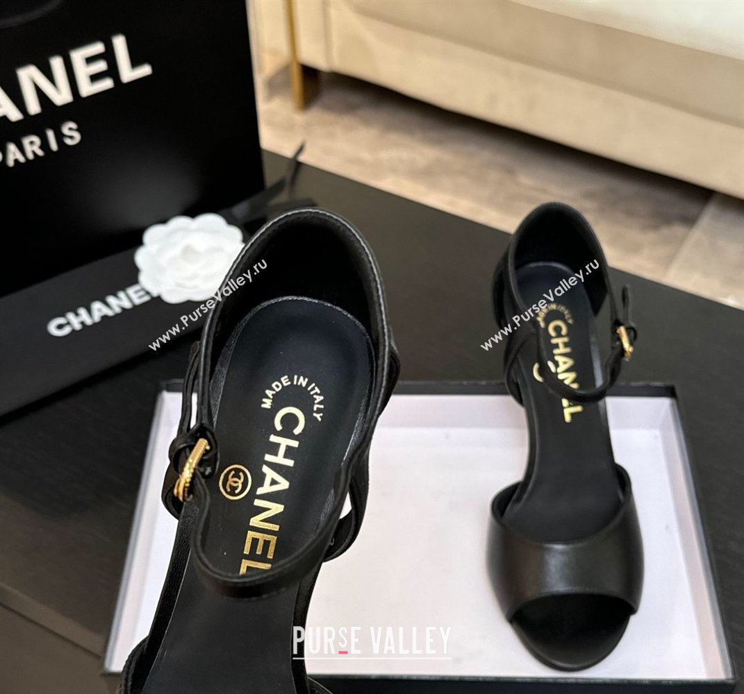 Chanel Calfskin Leather Sandals 8.5cm with Pearls Heel Black 2025 CH061009 (MD-250610049)