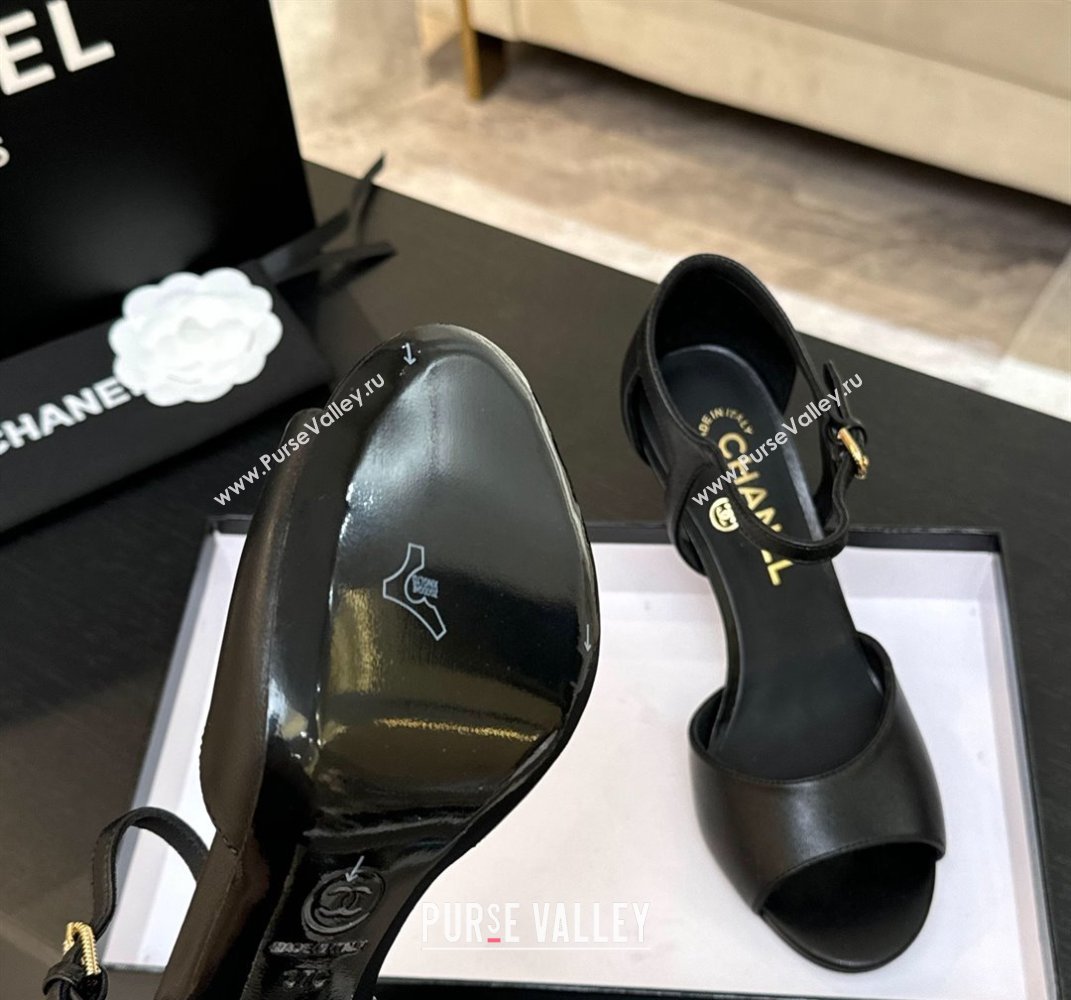 Chanel Calfskin Leather Sandals 8.5cm with Pearls Heel Black 2025 CH061009 (MD-250610049)