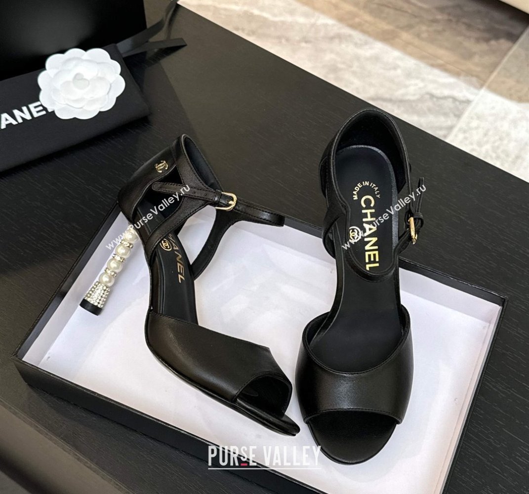 Chanel Calfskin Leather Sandals 8.5cm with Pearls Heel Black 2025 CH061009 (MD-250610049)