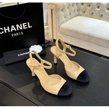 Chanel Calfskin Suede Sandals 8.5cm with Pearls Heel Beige 2025 CH061009 (MD-250610050)