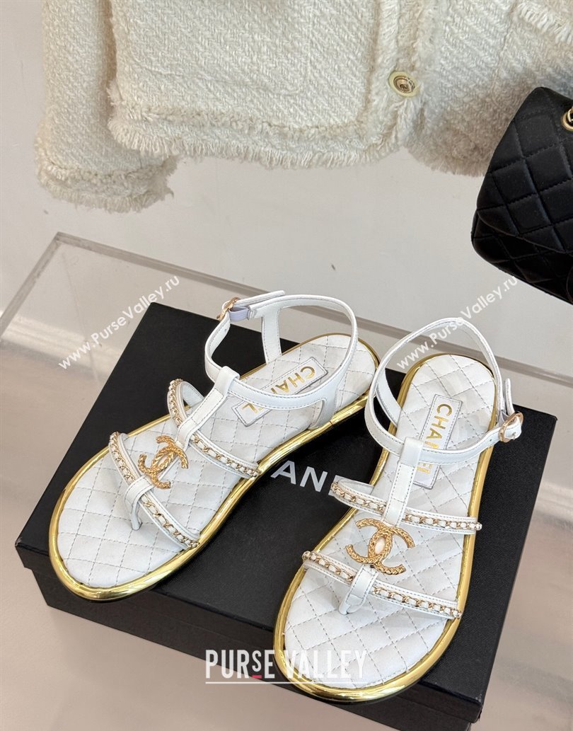 Chanel Calfskin Flat Sandals with Chain White 2025 CH061002 (MD-250610008)