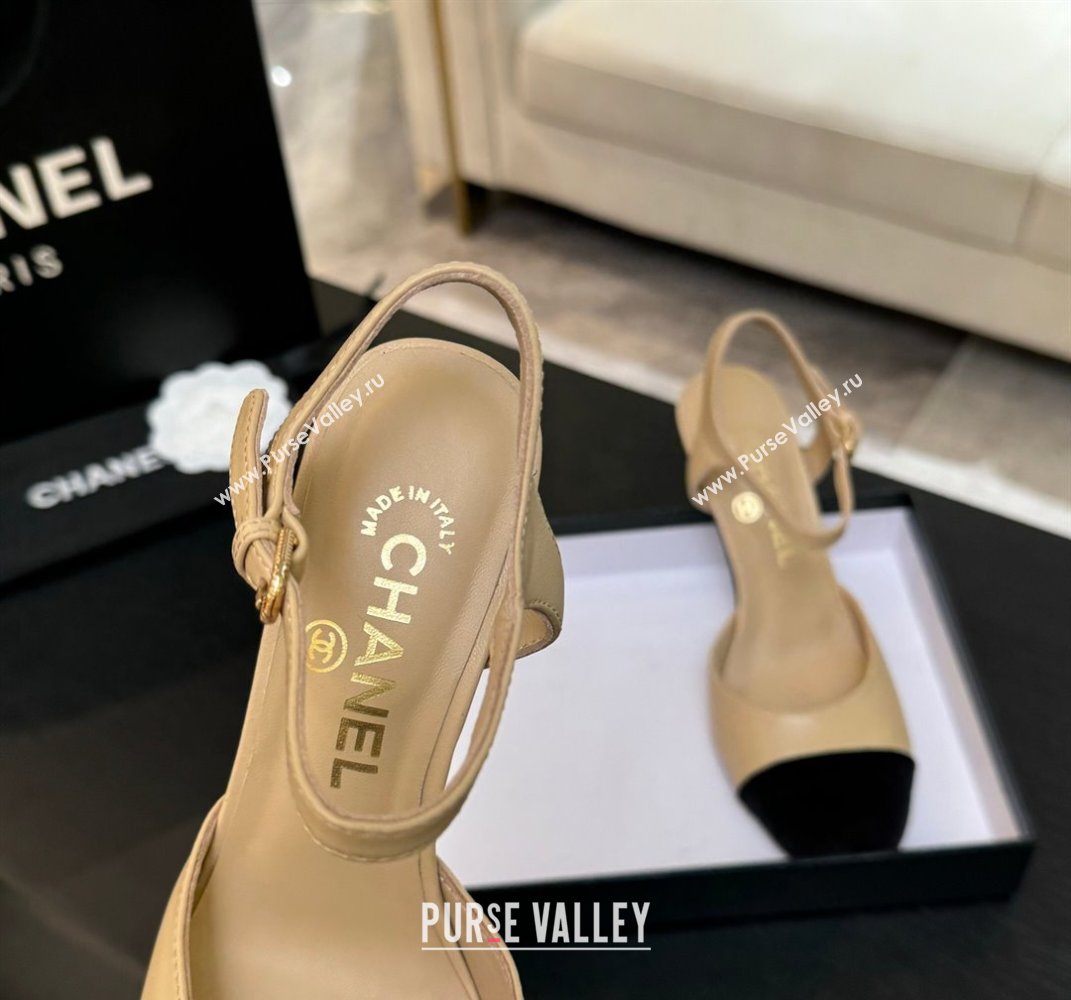 Chanel Calfskin Suede Sandals 8.5cm with Pearls Heel Beige 2025 CH061009 (MD-250610050)