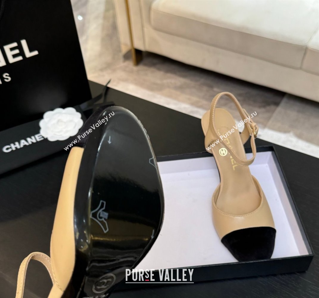 Chanel Calfskin Suede Sandals 8.5cm with Pearls Heel Beige 2025 CH061009 (MD-250610050)