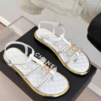 Chanel Calfskin Flat Sandals with Chain White 2025 CH061002 (MD-250610008)