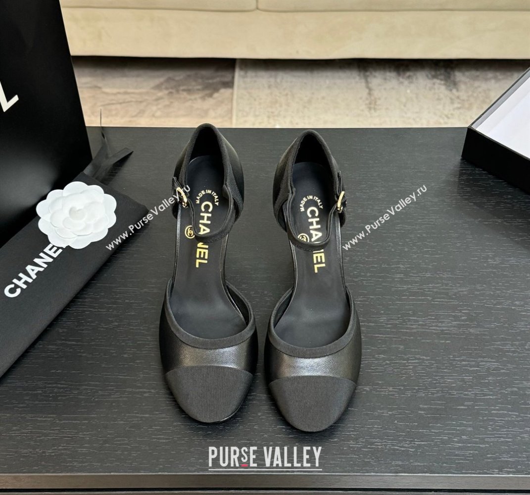 Chanel Calfskin Grosgrain Sandals 8.5cm with Pearls Heel Black 2025 CH061009 (MD-250610052)