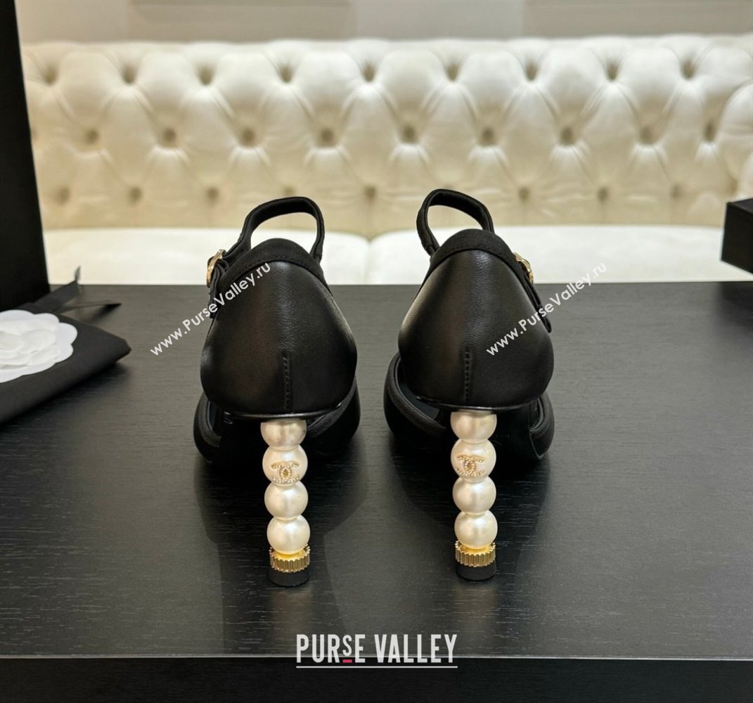 Chanel Calfskin Grosgrain Sandals 8.5cm with Pearls Heel Black 2025 CH061009 (MD-250610052)