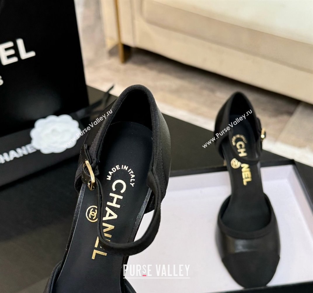 Chanel Calfskin Grosgrain Sandals 8.5cm with Pearls Heel Black 2025 CH061009 (MD-250610052)