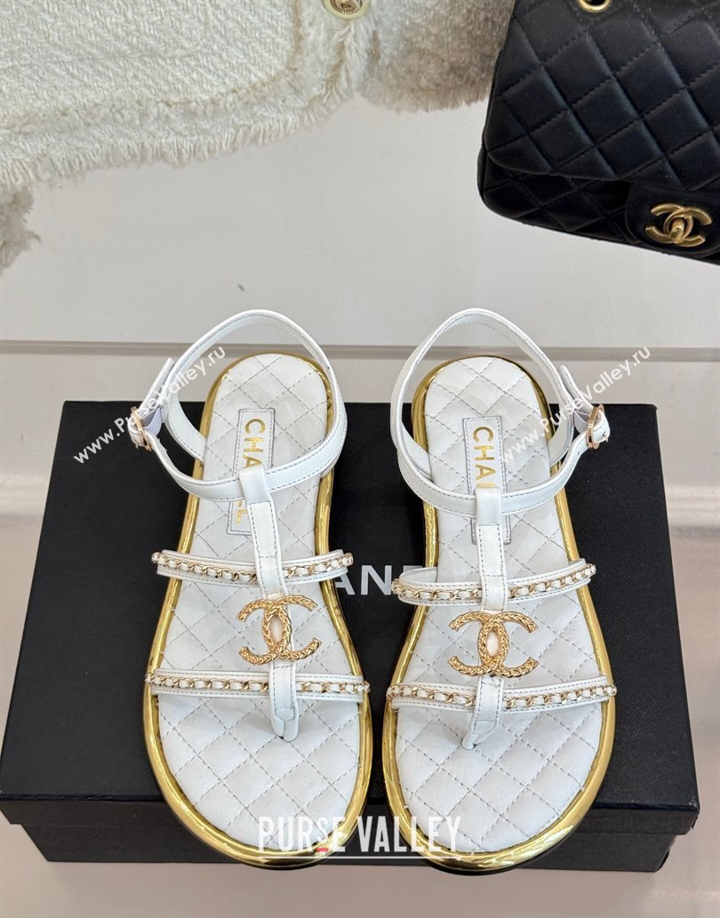 Chanel Calfskin Flat Sandals with Chain White 2025 CH061002 (MD-250610008)