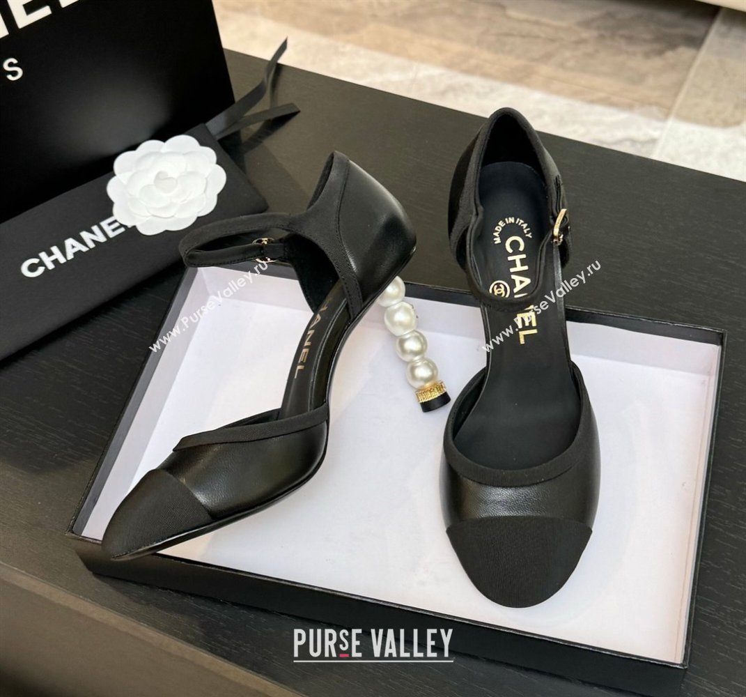 Chanel Calfskin Grosgrain Sandals 8.5cm with Pearls Heel Black 2025 CH061009 (MD-250610052)