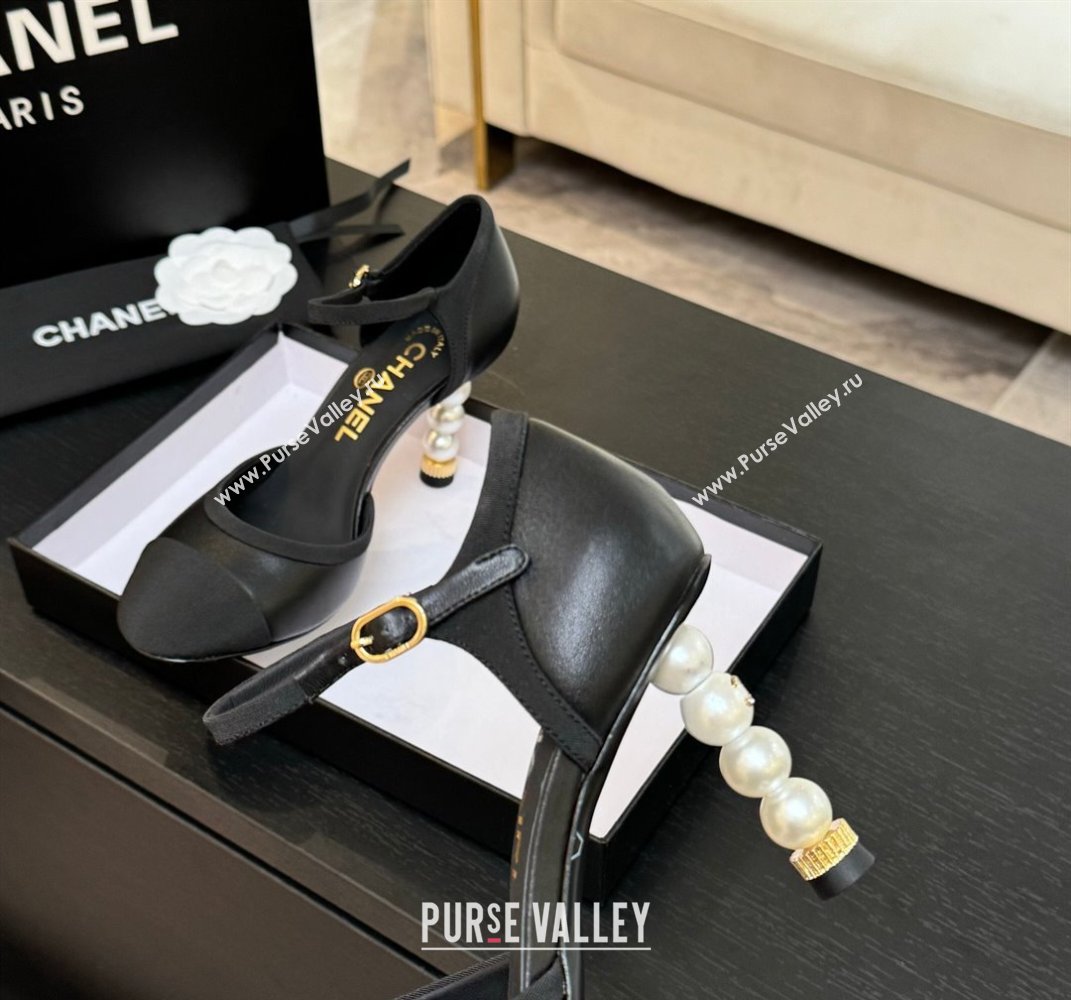 Chanel Calfskin Grosgrain Sandals 8.5cm with Pearls Heel Black 2025 CH061009 (MD-250610052)