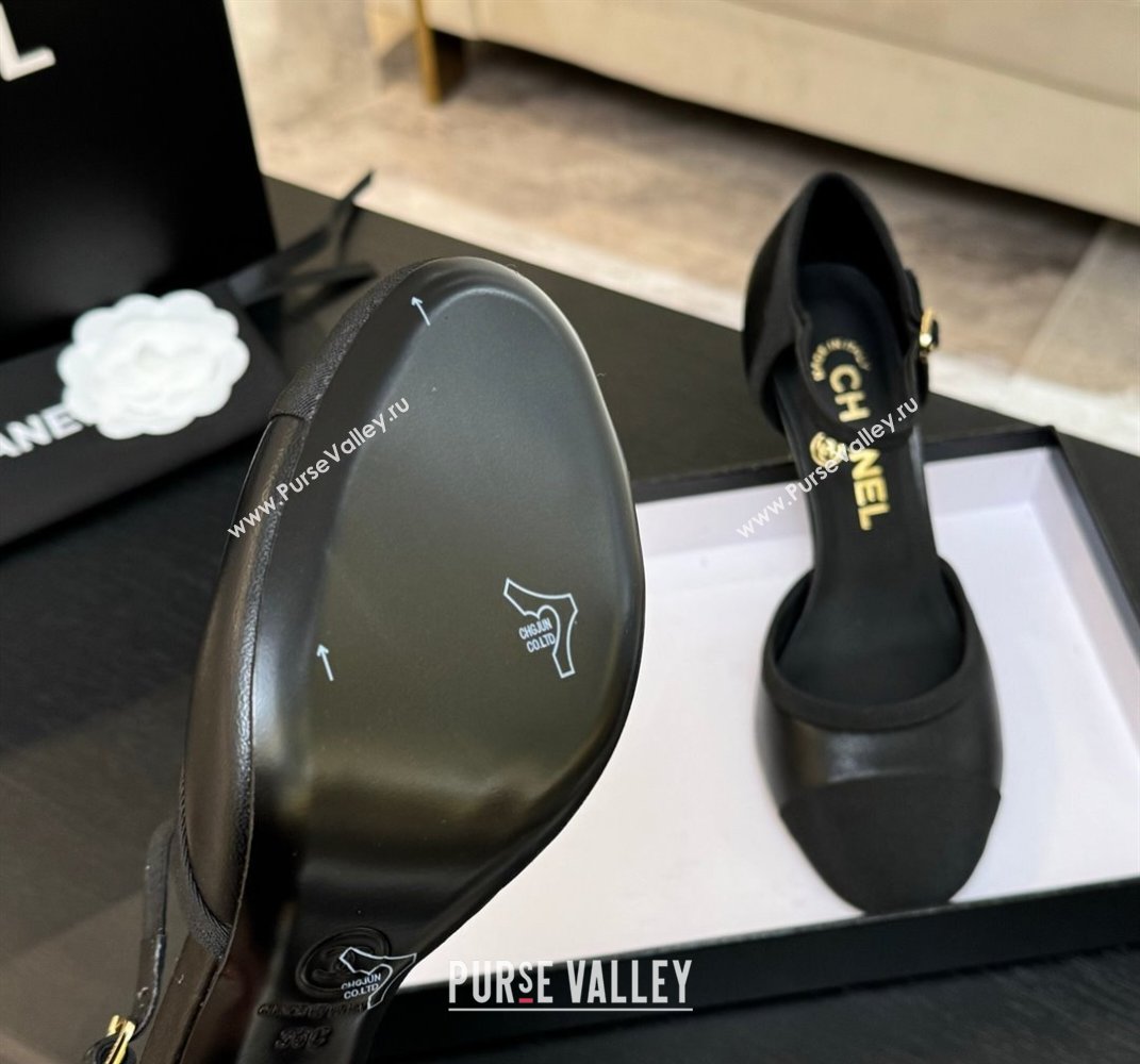 Chanel Calfskin Grosgrain Sandals 8.5cm with Pearls Heel Black 2025 CH061009 (MD-250610052)