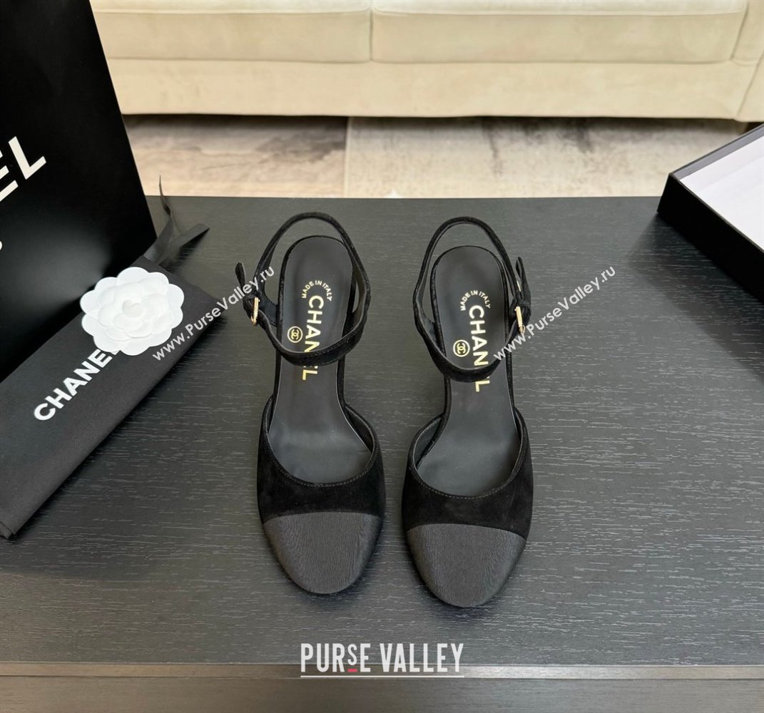 Chanel Suede Grosgrain Sandals 8.5cm with Pearls Heel Black 2025 CH061009 (MD-250610053)