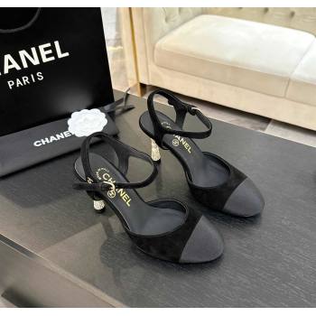 Chanel Suede Grosgrain Sandals 8.5cm with Pearls Heel Black 2025 CH061009 (MD-250610053)