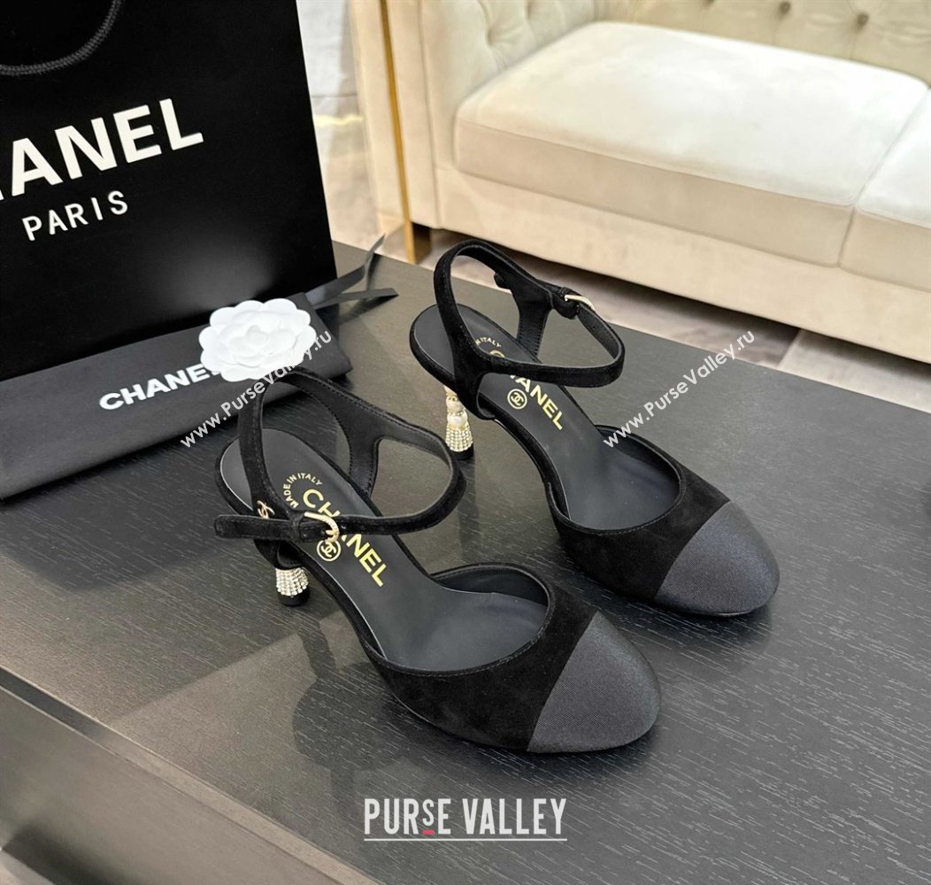 Chanel Suede Grosgrain Sandals 8.5cm with Pearls Heel Black 2025 CH061009 (MD-250610053)