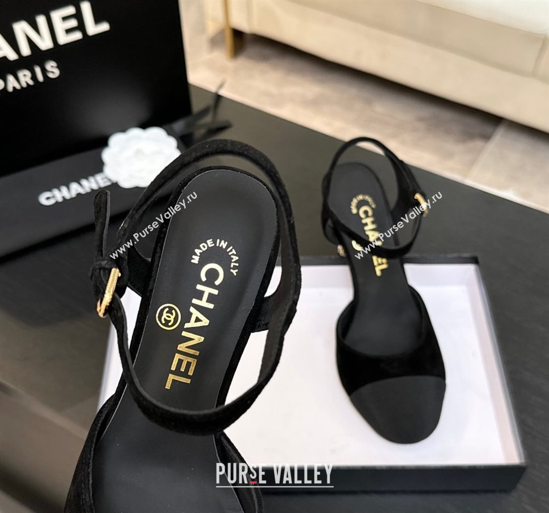 Chanel Suede Grosgrain Sandals 8.5cm with Pearls Heel Black 2025 CH061009 (MD-250610053)