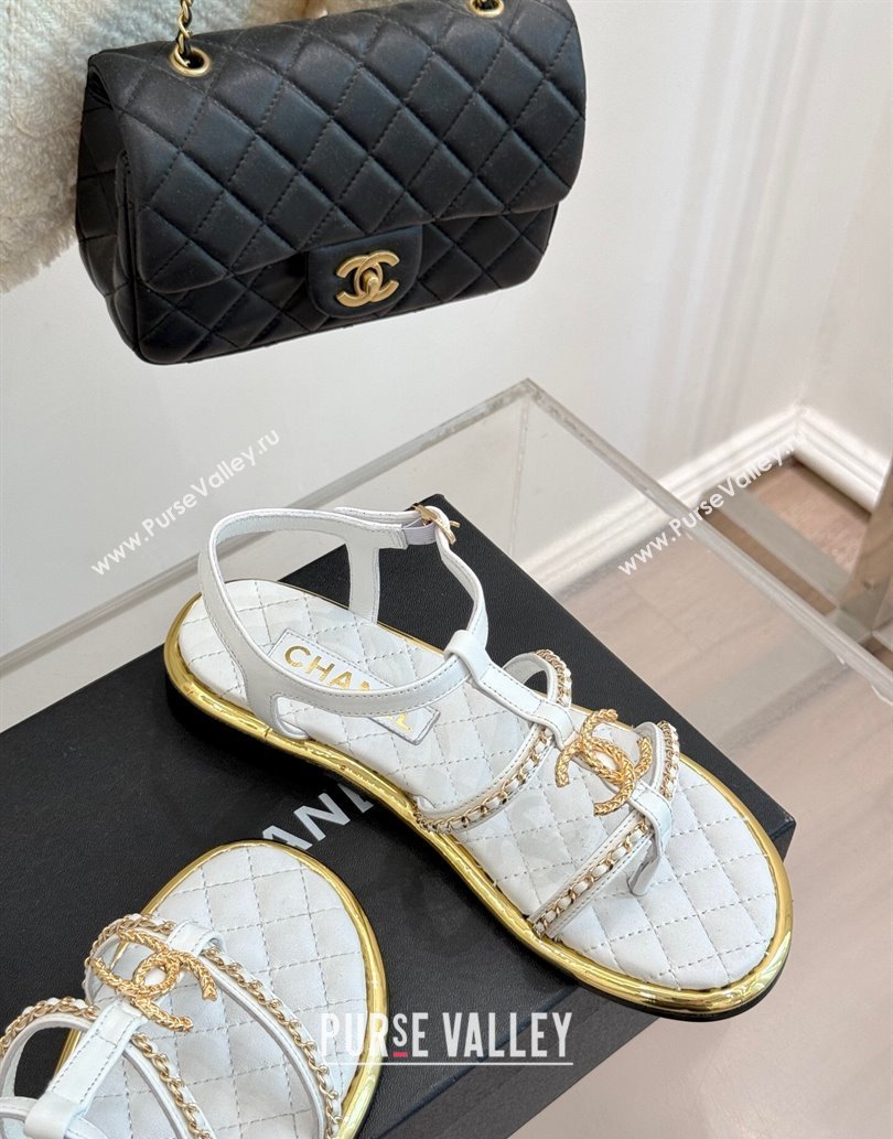 Chanel Calfskin Flat Sandals with Chain White 2025 CH061002 (MD-250610008)
