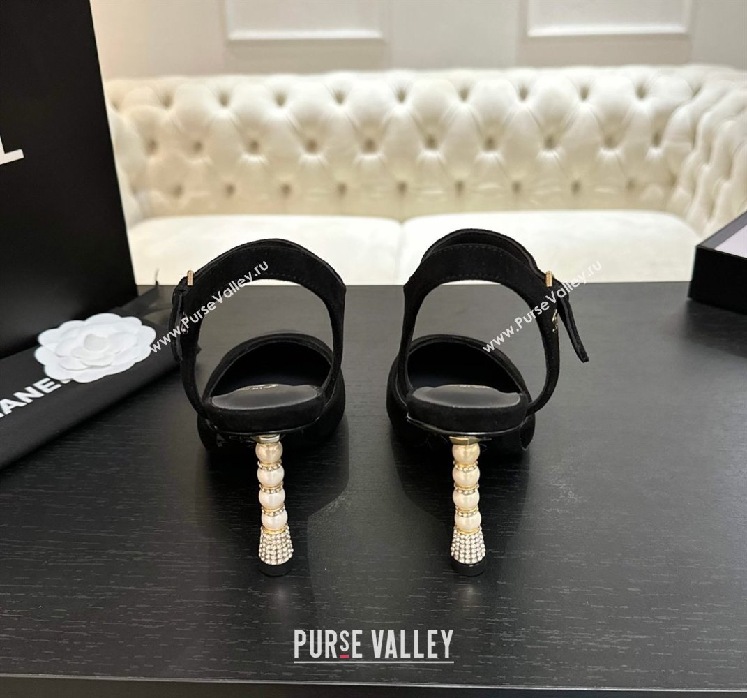 Chanel Suede Grosgrain Sandals 8.5cm with Pearls Heel Black 2025 CH061009 (MD-250610053)