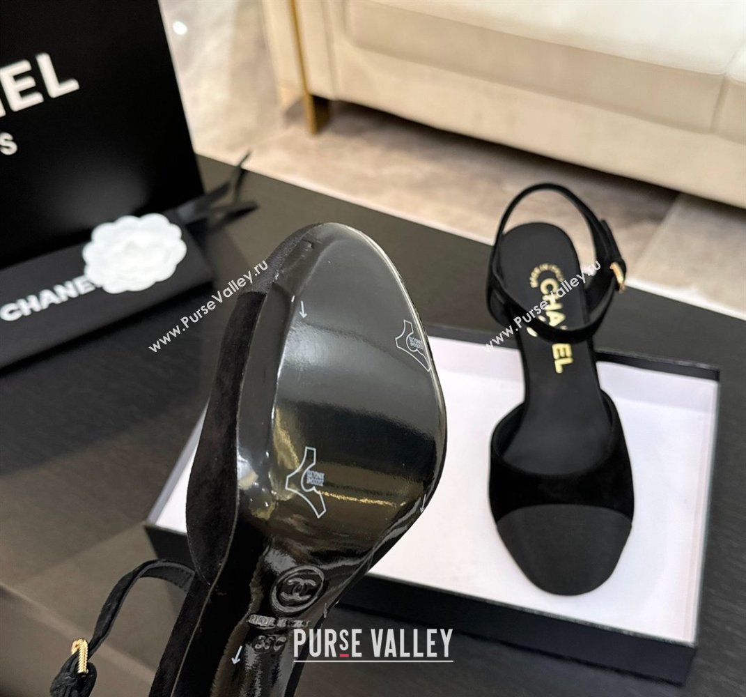 Chanel Suede Grosgrain Sandals 8.5cm with Pearls Heel Black 2025 CH061009 (MD-250610053)