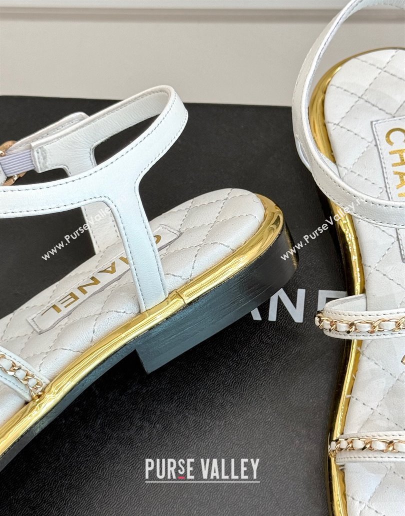 Chanel Calfskin Flat Sandals with Chain White 2025 CH061002 (MD-250610008)