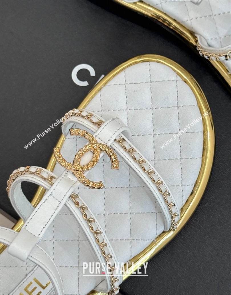 Chanel Calfskin Flat Sandals with Chain White 2025 CH061002 (MD-250610008)