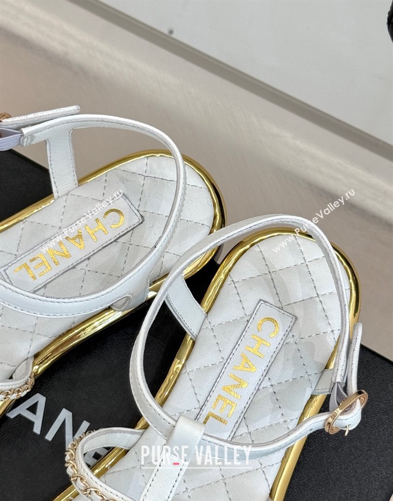 Chanel Calfskin Flat Sandals with Chain White 2025 CH061002 (MD-250610008)