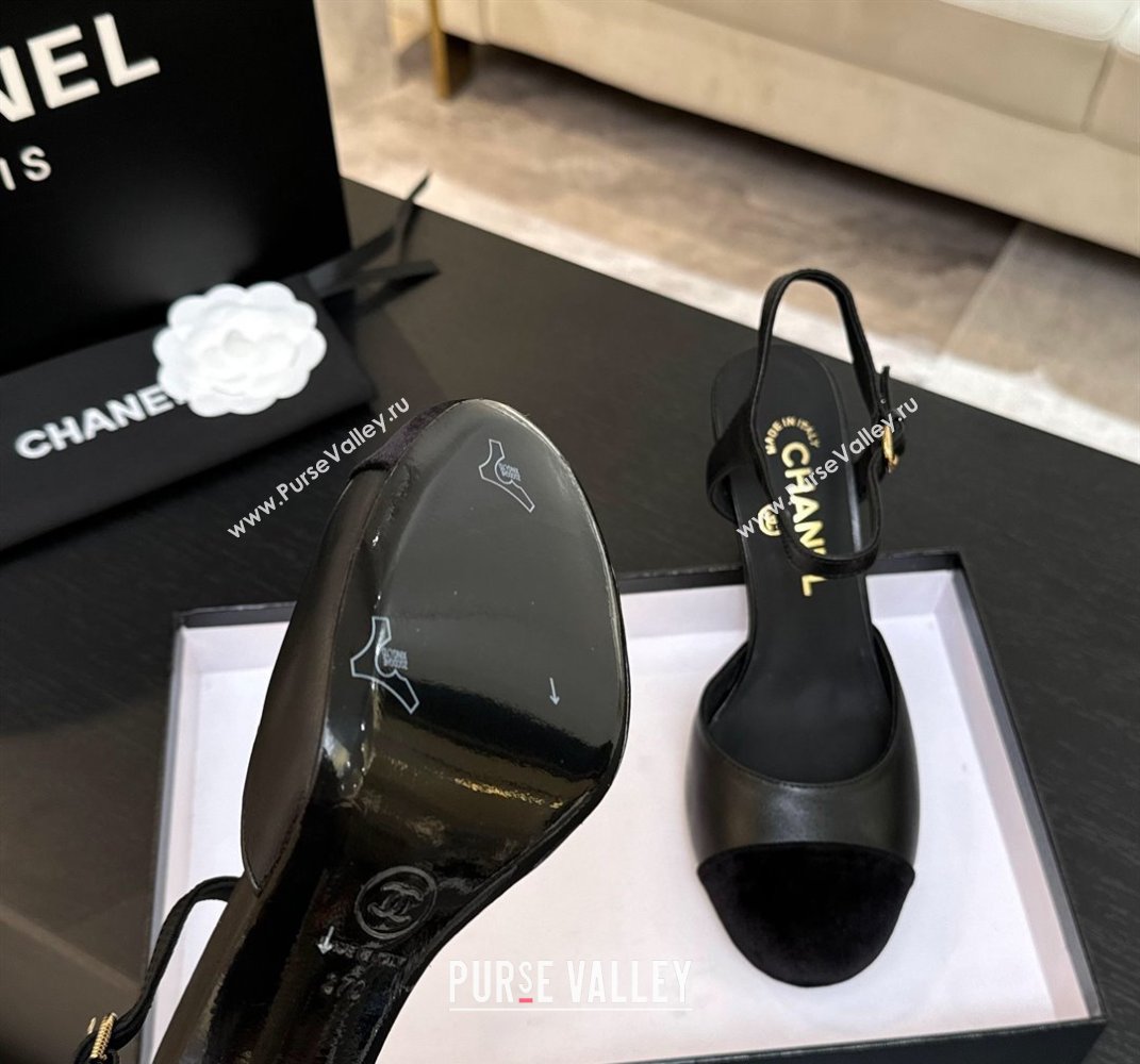 Chanel Calfskin Suede Mary Janes Pump 8.5cm with Pearls Heel Black 2025 CH061009 (MD-250610057)