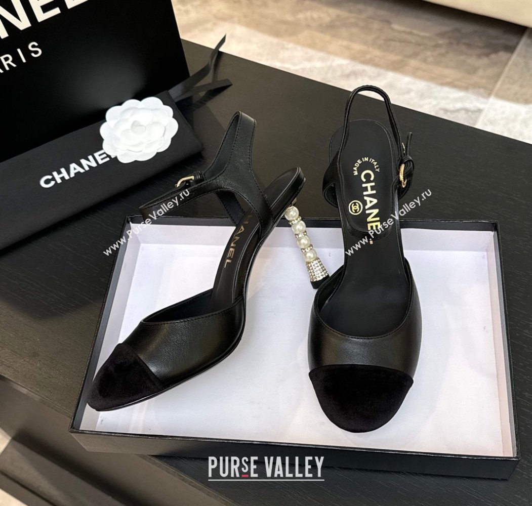 Chanel Calfskin Suede Mary Janes Pump 8.5cm with Pearls Heel Black 2025 CH061009 (MD-250610057)