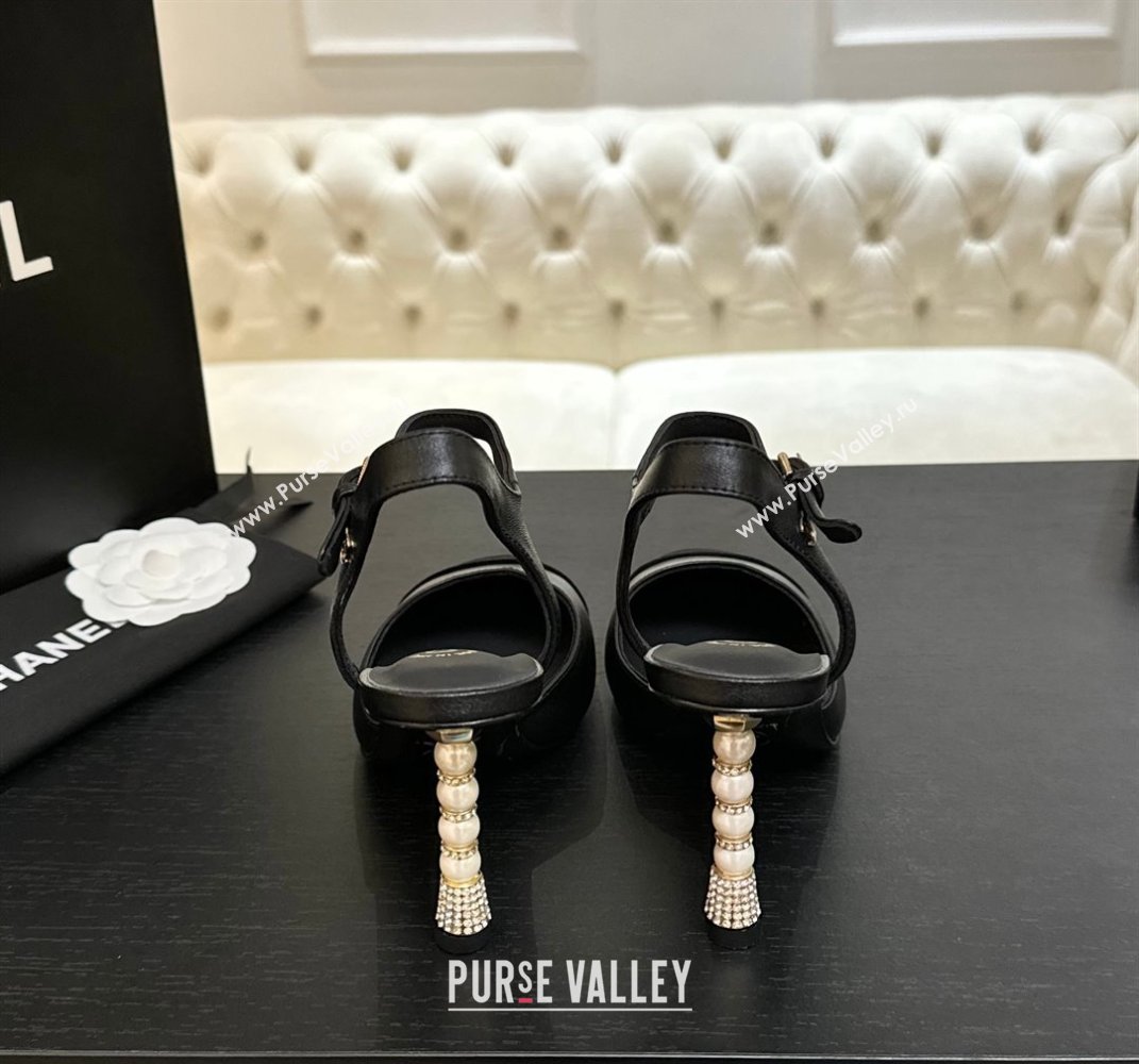 Chanel Calfskin Suede Mary Janes Pump 8.5cm with Pearls Heel Black 2025 CH061009 (MD-250610057)