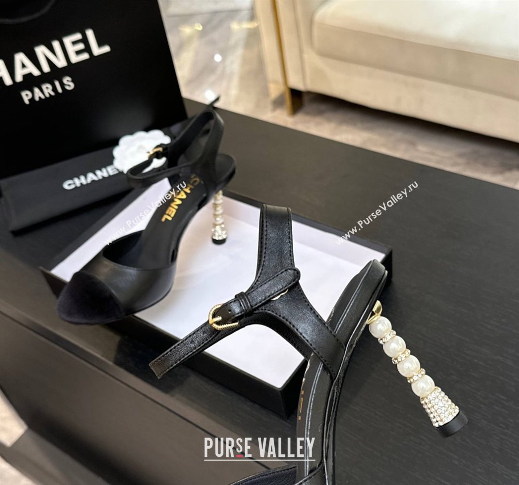 Chanel Calfskin Suede Mary Janes Pump 8.5cm with Pearls Heel Black 2025 CH061009 (MD-250610057)