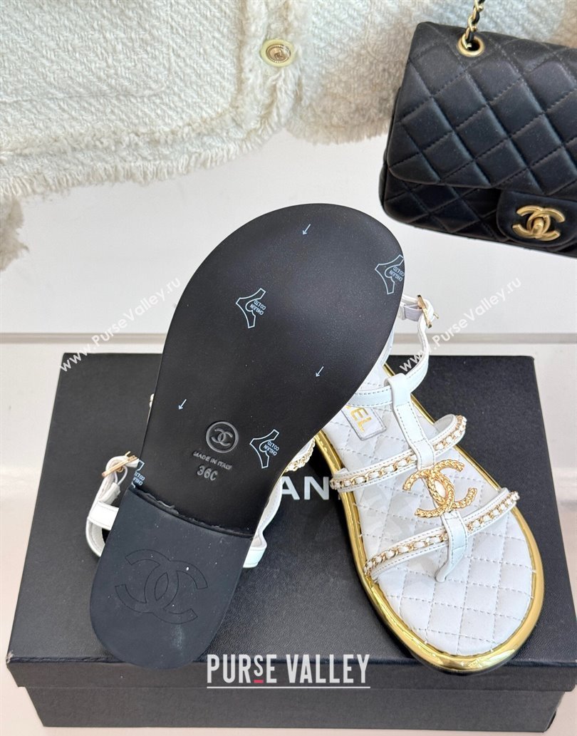 Chanel Calfskin Flat Sandals with Chain White 2025 CH061002 (MD-250610008)