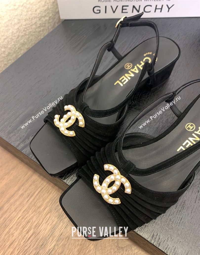 Chanel Suede Sandals 3cm with CC Black 2025 CH061010 (MD-250610059)