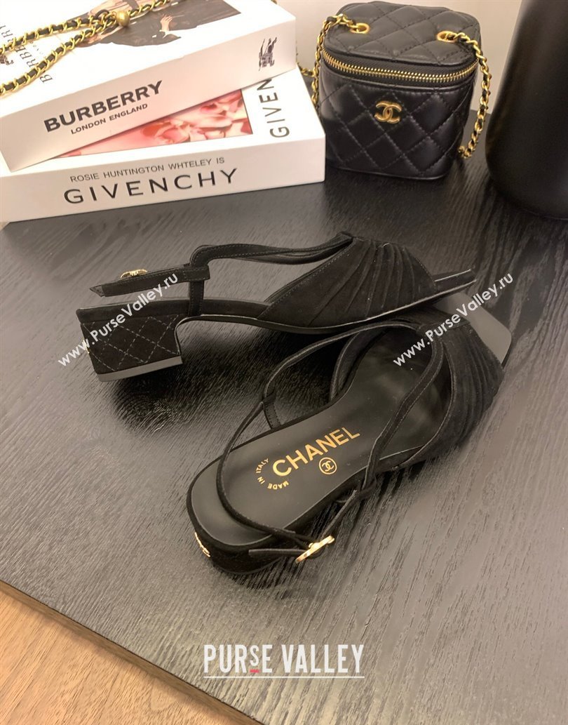 Chanel Suede Sandals 3cm with CC Black 2025 G46329 (MD-250610061)