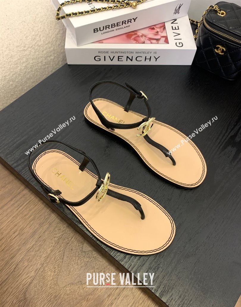 Chanel Calfskin Flat Thong Sandals with CC Black 2025 CH061011 (MD-250610065)