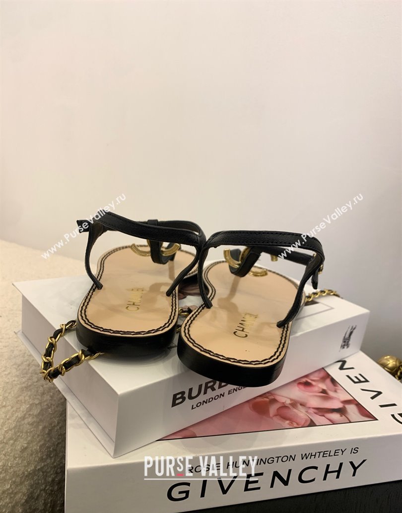 Chanel Calfskin Flat Thong Sandals with CC Black 2025 CH061011 (MD-250610065)