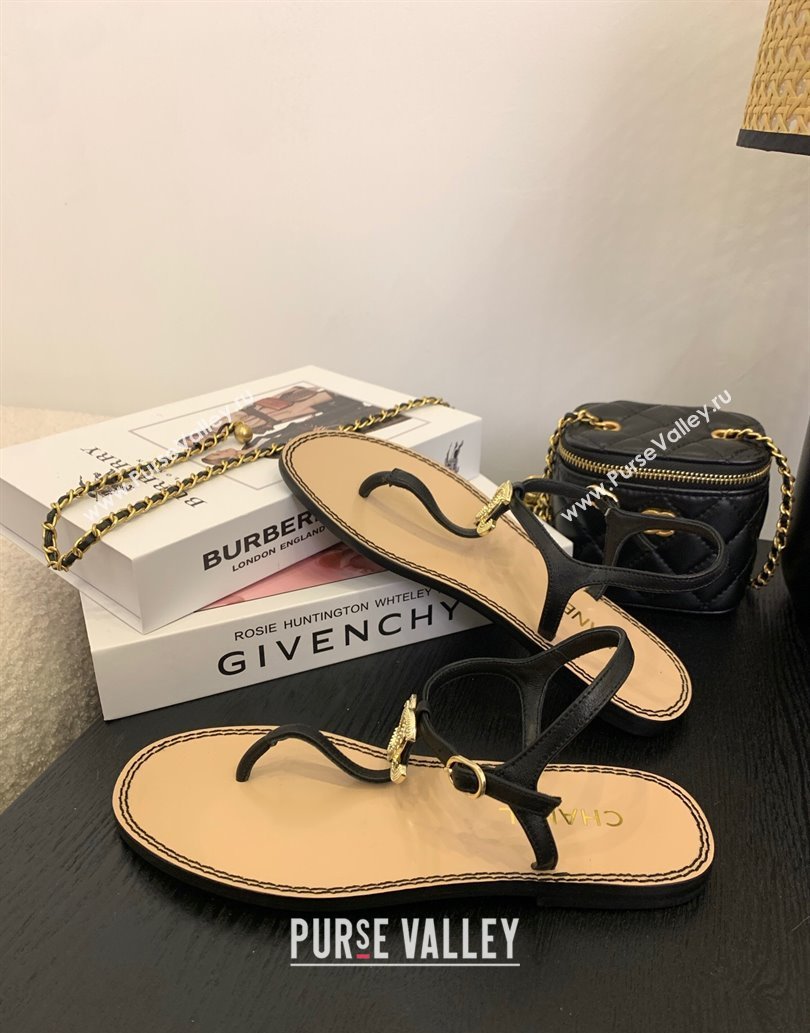 Chanel Calfskin Flat Thong Sandals with CC Black 2025 CH061011 (MD-250610065)